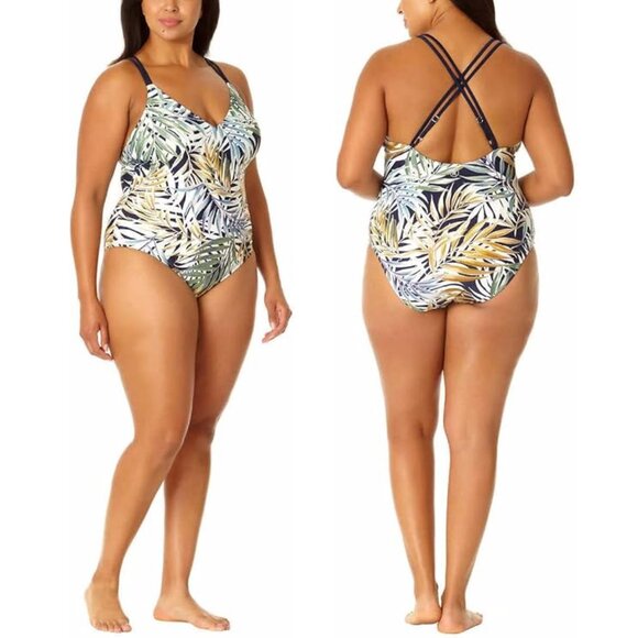 NEW Hurley Women's L One Piece Swimsuit Cayman Palms Tropical Leaf UPF 50+ Comfy - Picture 6 of 14